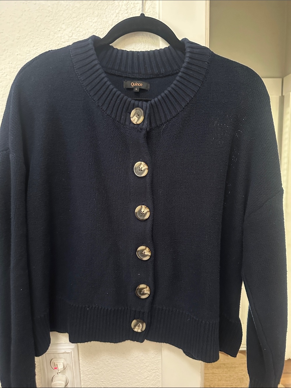 Quince Cotton Navy Button-Front Knit Cardigan size L